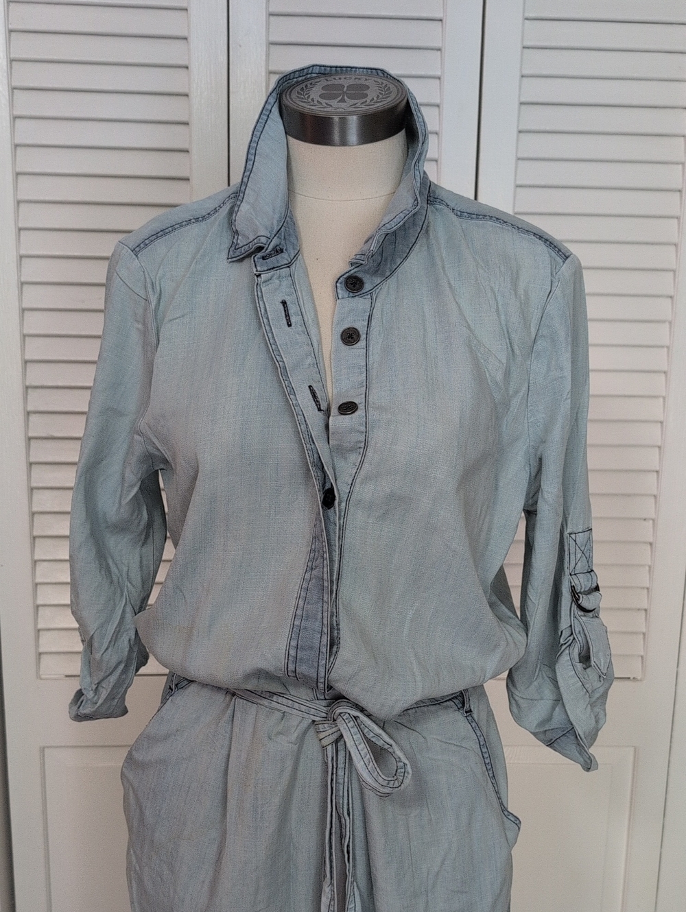 Tart, Light Blue Jean Women's Jumpsuit with Tie Waist, Size M